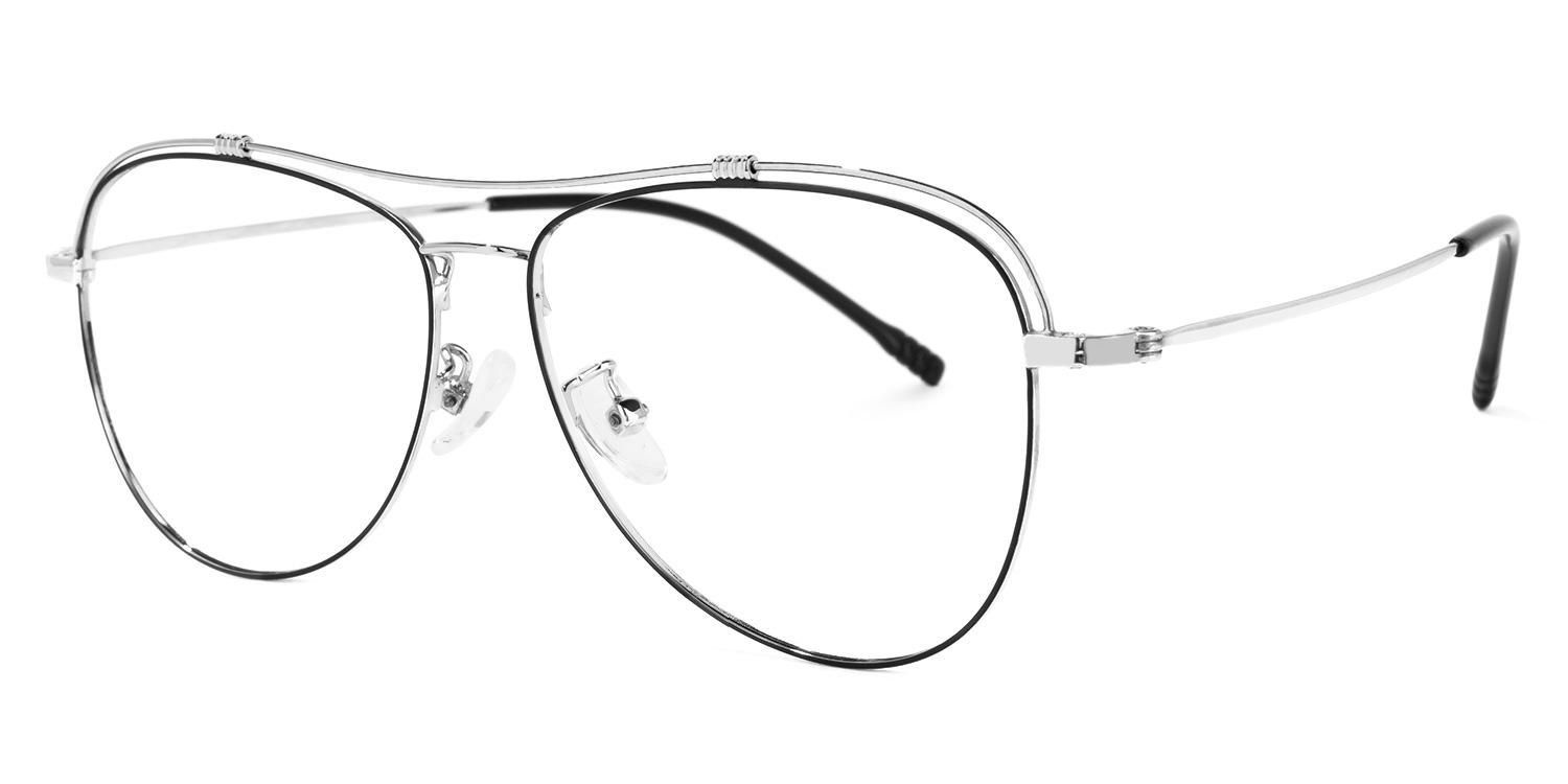 Aviator Black/Silver Eyeglasses | Vooglam.com Front View