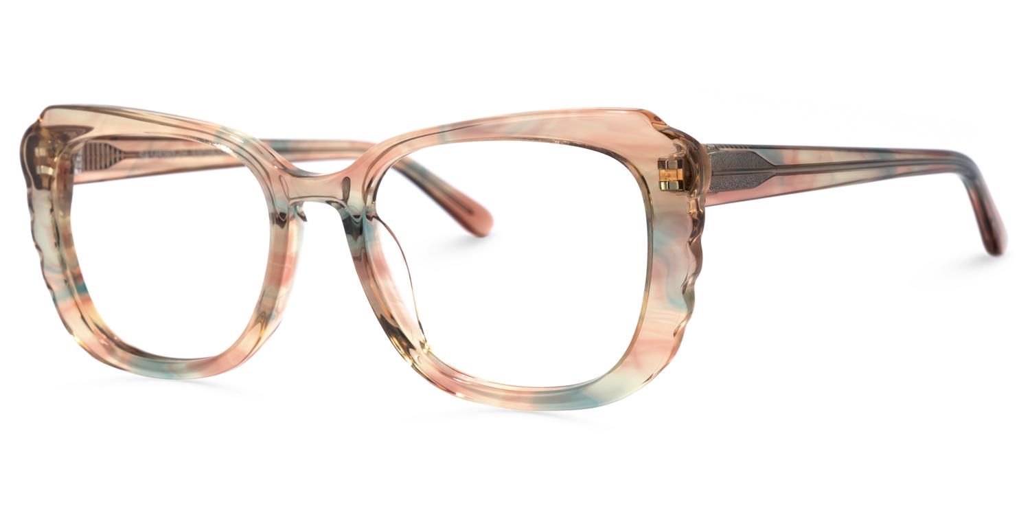 Rectangle Champagne Eyeglasses | Vooglam.com Front View