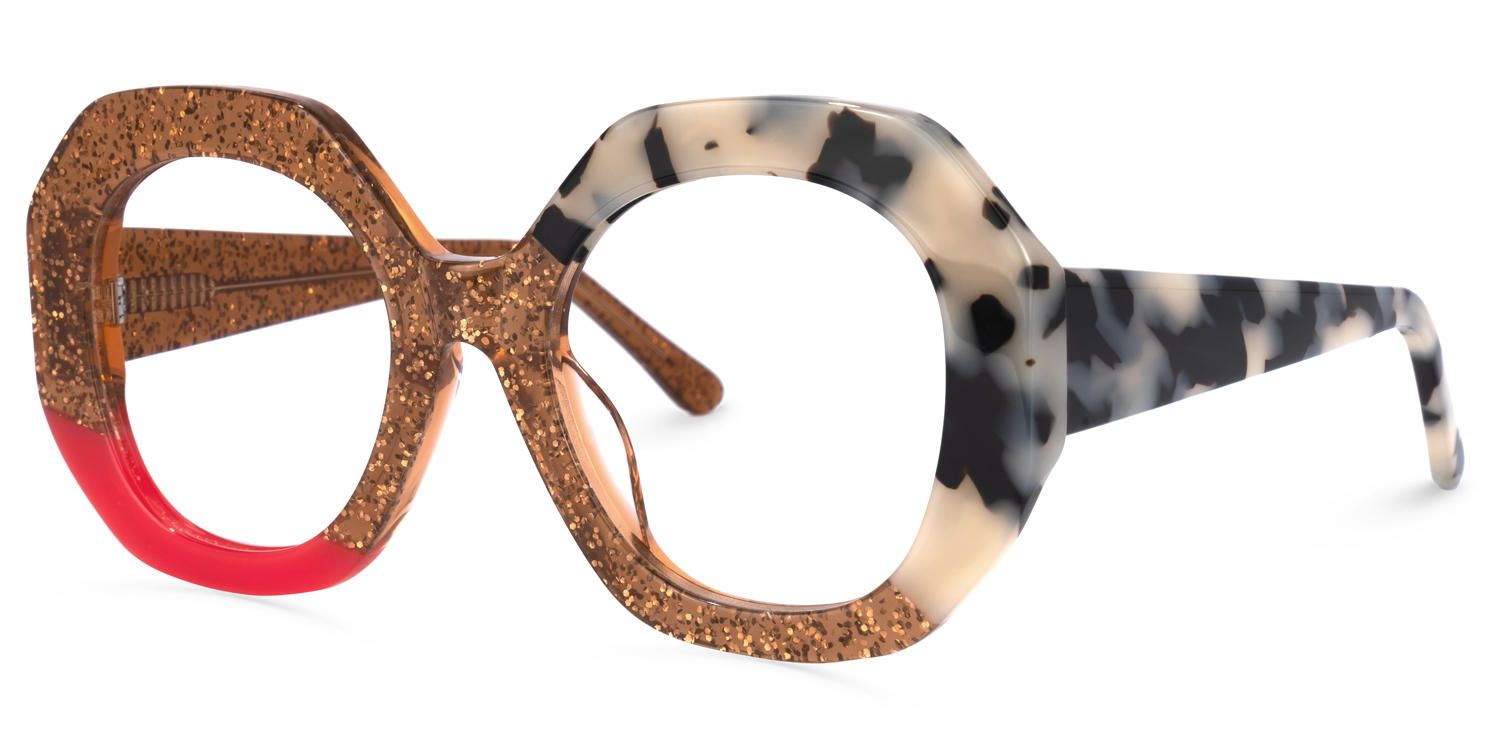 Karida - Geometric Shiny/Gold Eyeglasses | Vooglam Front View