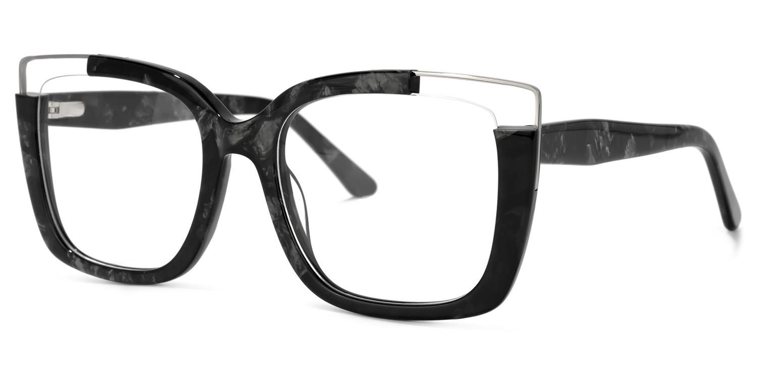 Angelia - Square Black Eyeglasses | Vooglam Front View
