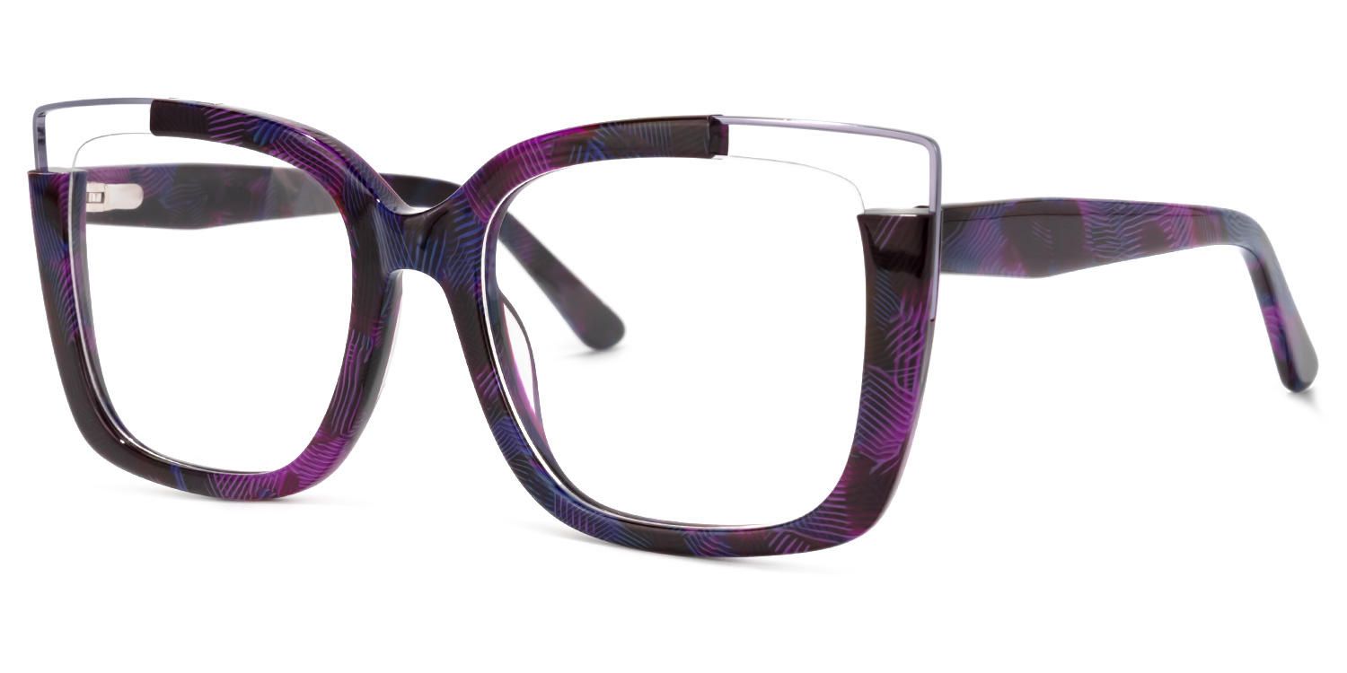 Angelia - Square Purple/Floral Eyeglasses | Vooglam Front View