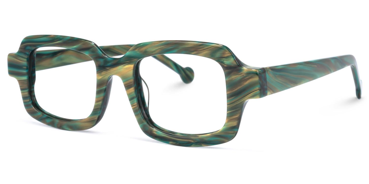 Rectangle Green/Yellow Eyeglasses | Vooglam.com Front View