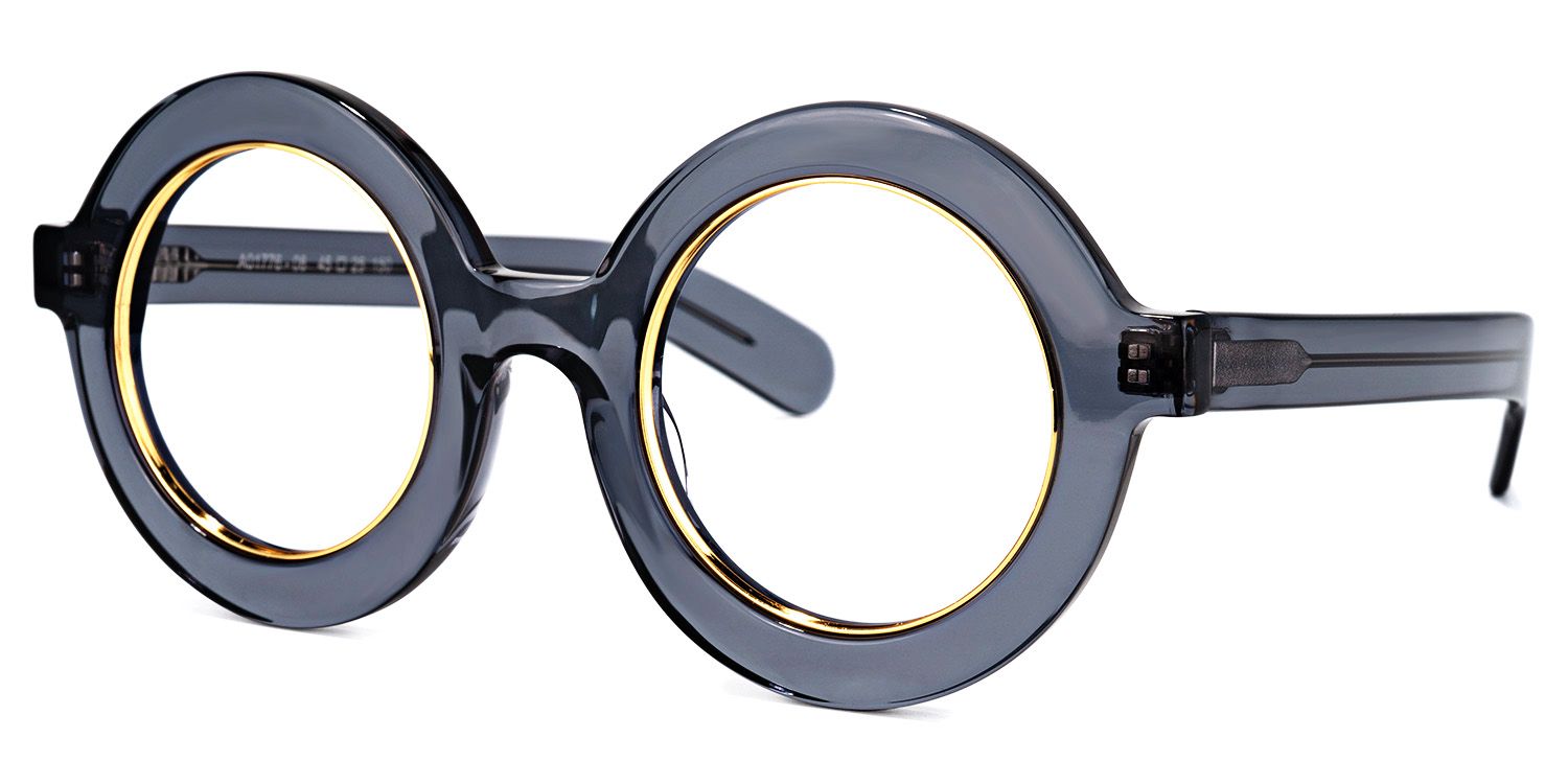 Almon - Round Grey Eyeglasses | Vooglam Front View