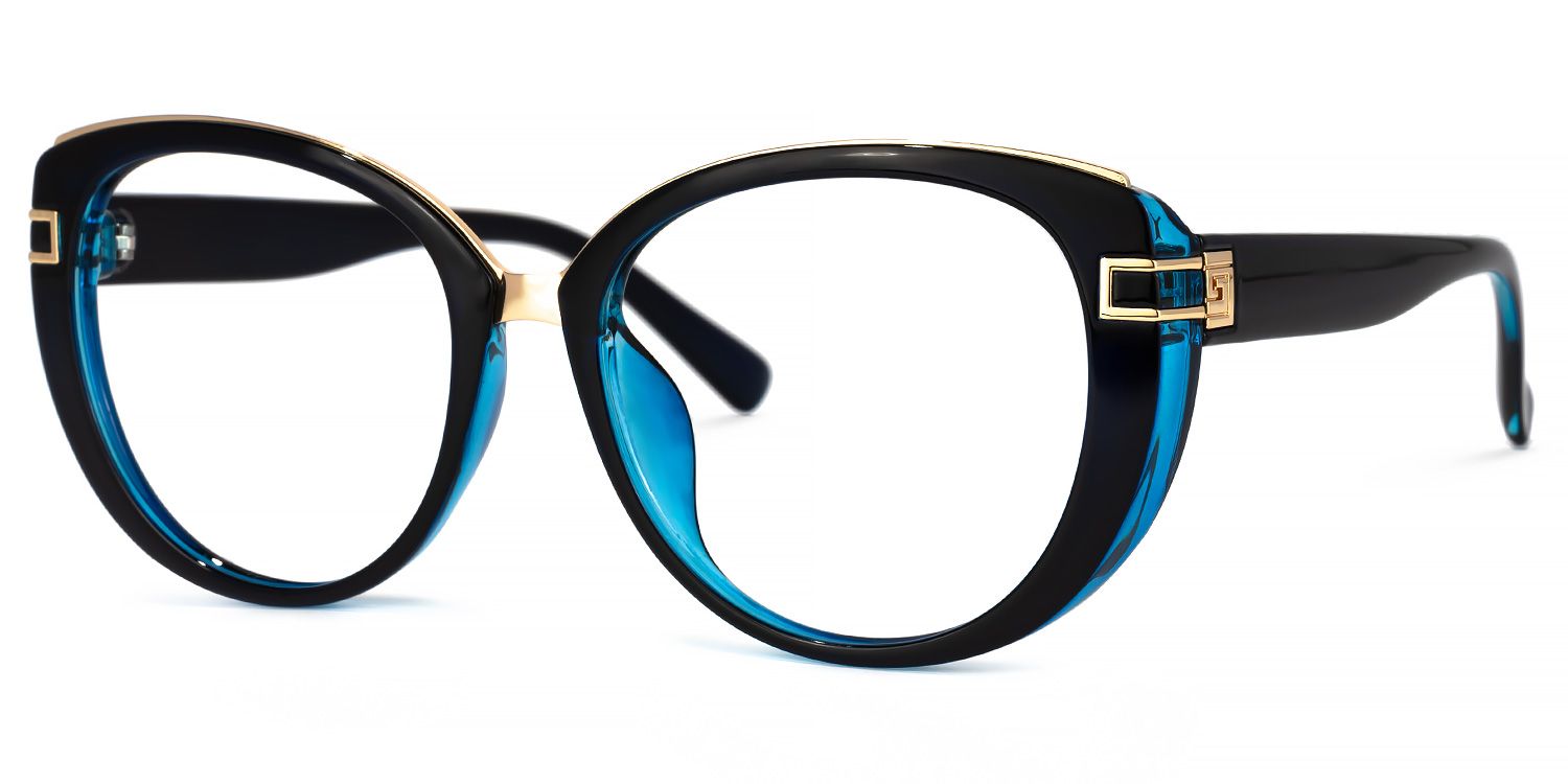 Bessie - Bold Oval Dark Blue Eyeglasses | Vooglam Front View