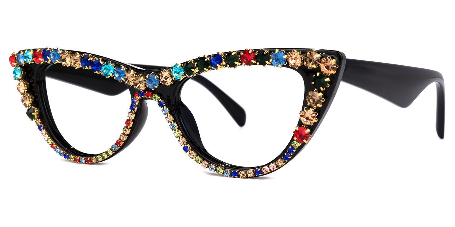Cathleen - Cat Eye Black Glitter Eyeglasses | Vooglam Front View