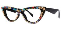 Cathleen - Cat Eye Black Glitter Eyeglasses | Vooglam Front View