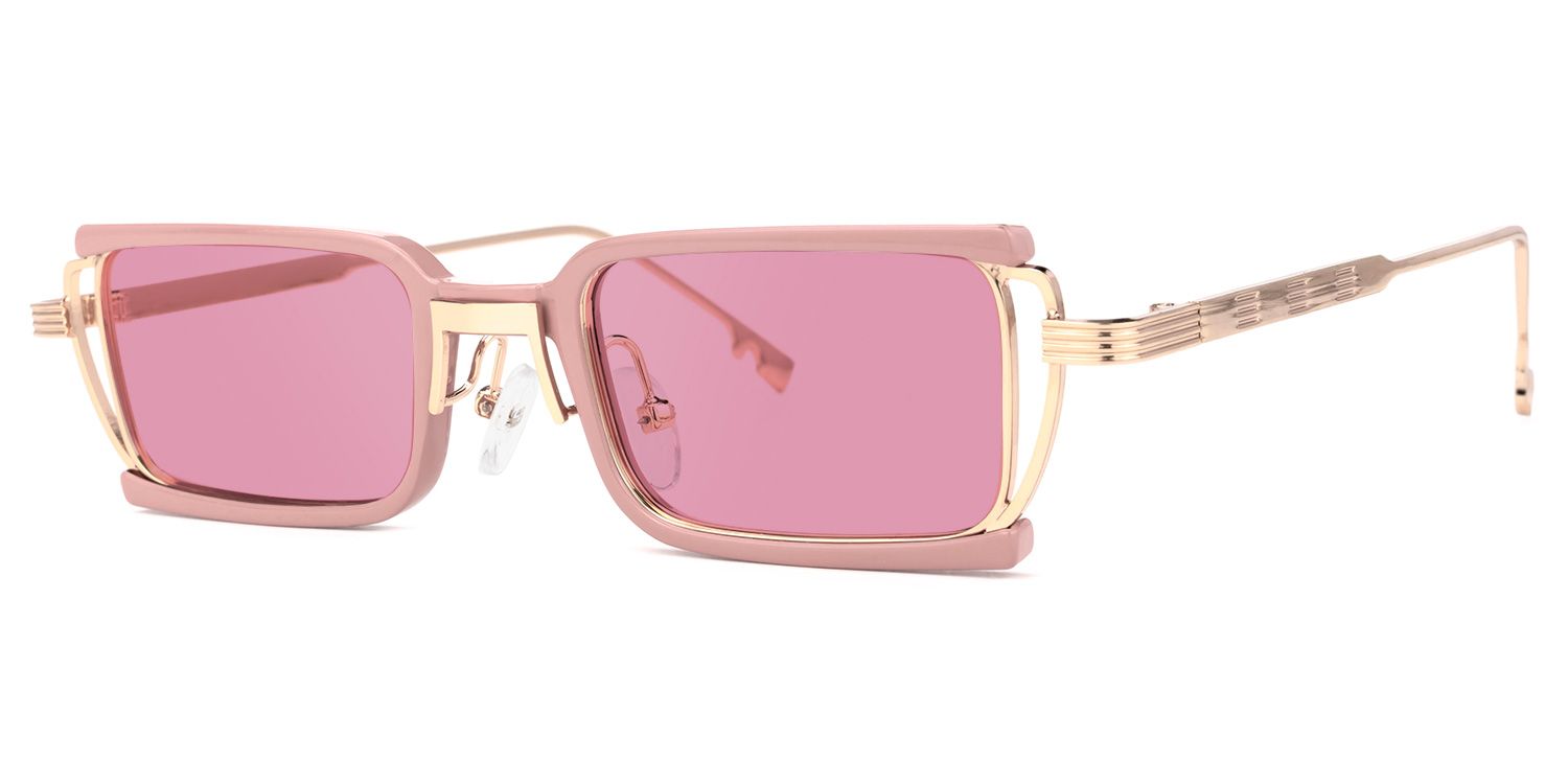 Sevilla - Rectangle Pink Sunglasses | Vooglam Front View