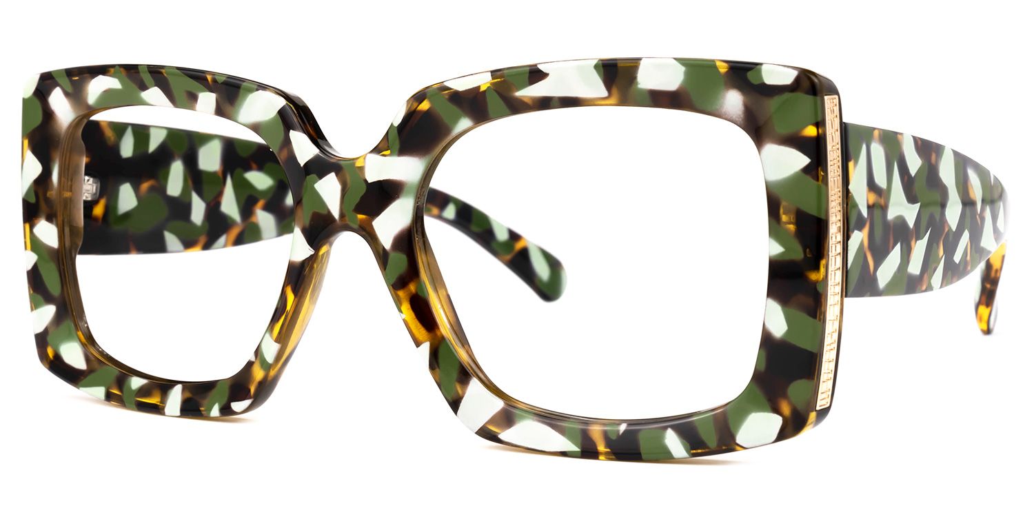 Borislav - Rectangle Green/Pattern Eyeglasses | Vooglam Front View