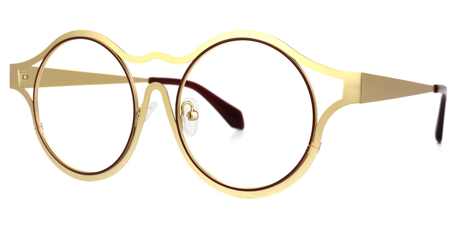 Ailin - Round Gold Eyeglasses by Vooglam - Front View