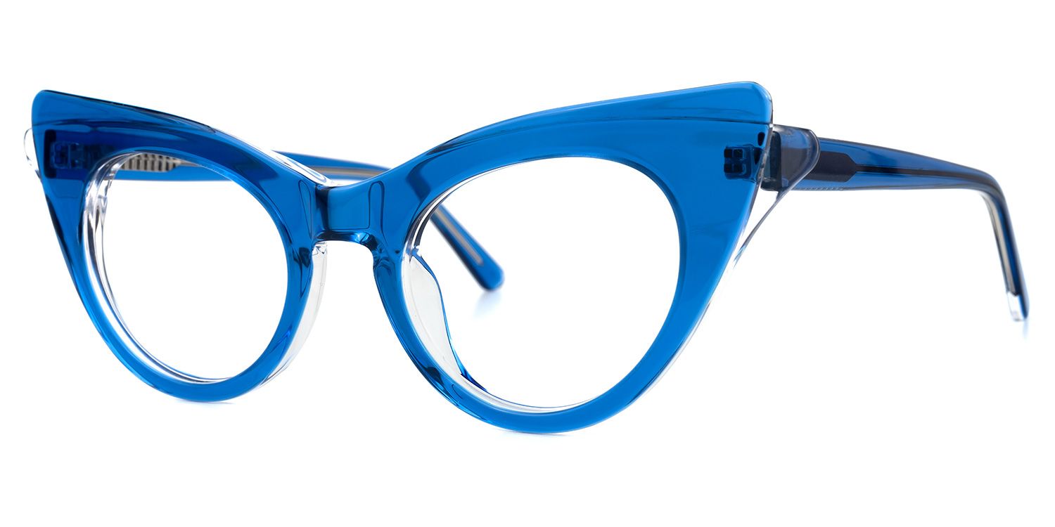 Debra - Cat Eye Blue Eyeglasses | Vooglam Front View