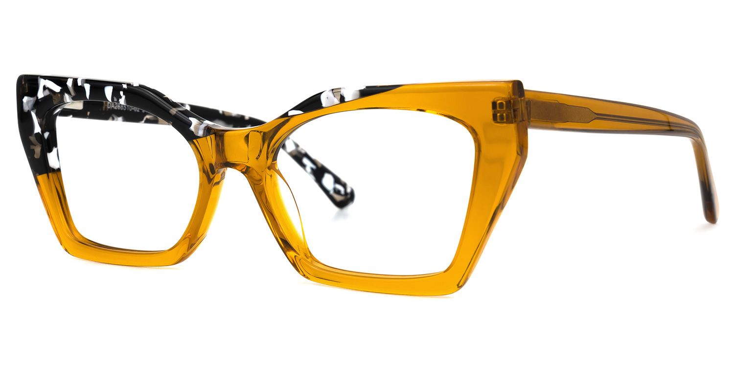 Kirsten - Rectangle Yellow/Tortoise Two-tone Eyeglasses | Vooglam Front View