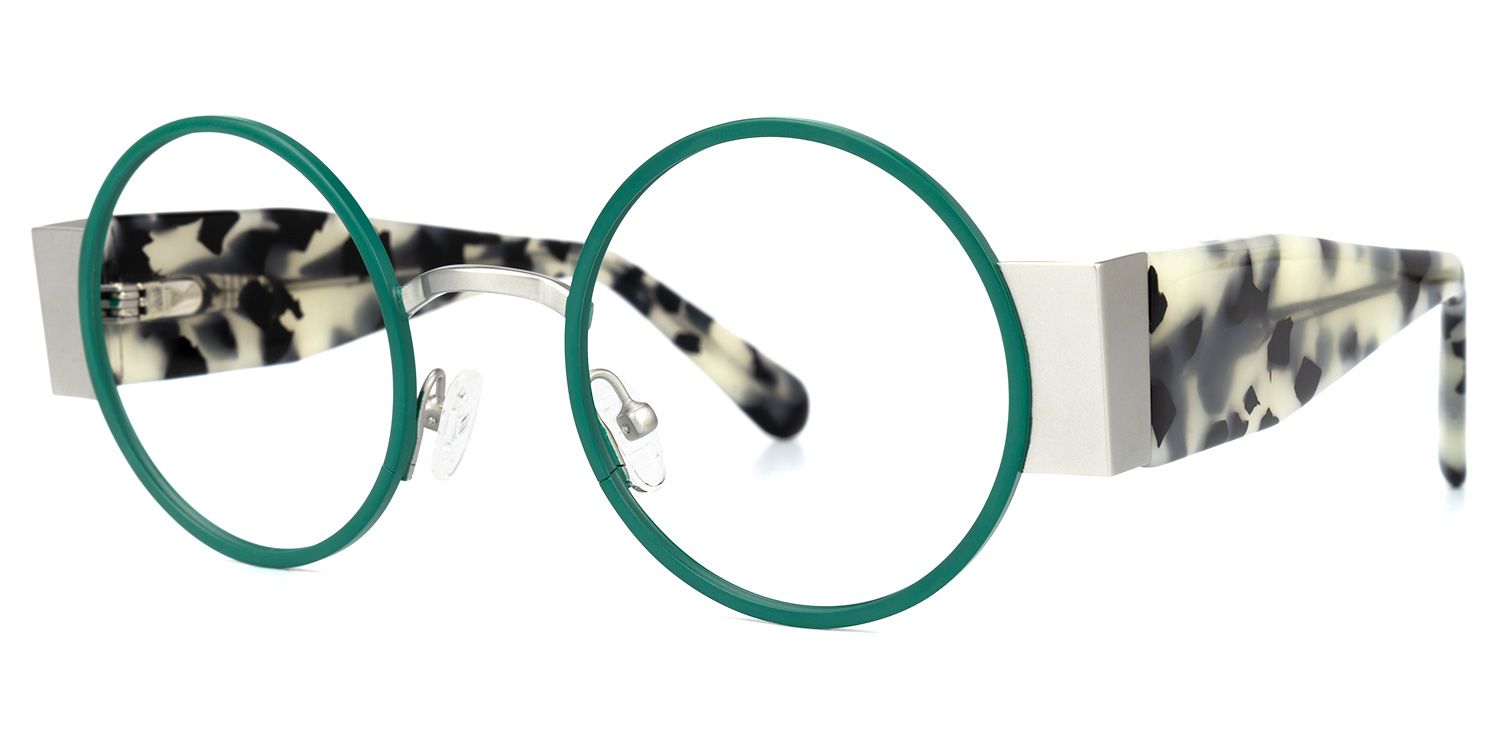 Ceballos - Round Green Eyeglasses | Vooglam Front View