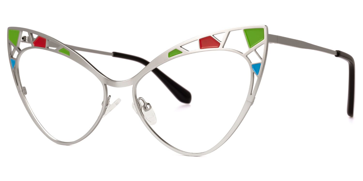 Idaliz - Cat Eye Silver Eyeglasses | Vooglam Front View