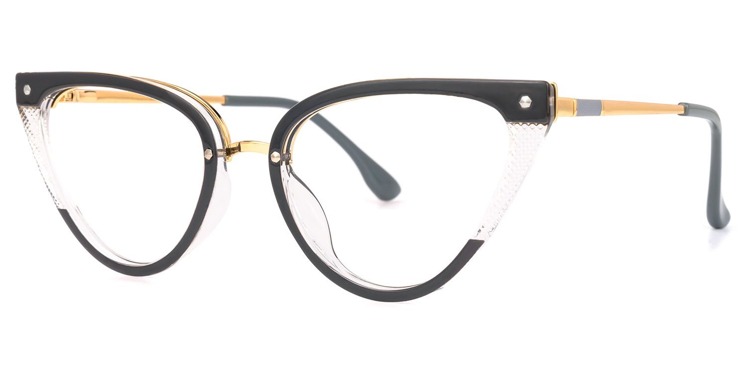 Aamira - Cat Eye Grey Eyeglasses by Vooglam - Front View