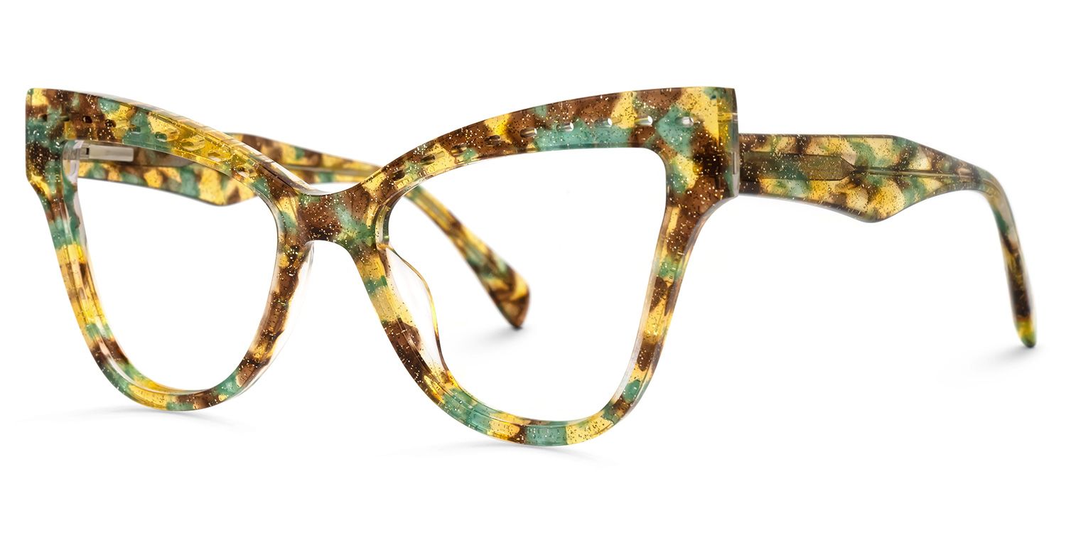 Adamaris - Cat Eye Yellow/Floral Eyeglasses | Vooglam Front View