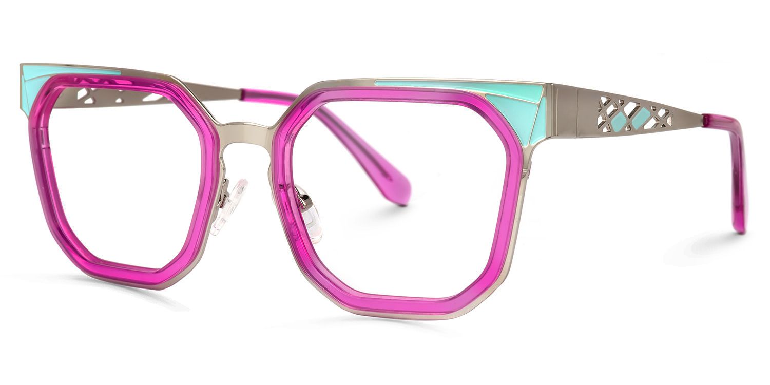 Adelia - Geometric Pink Eyeglasses | Vooglam Front View