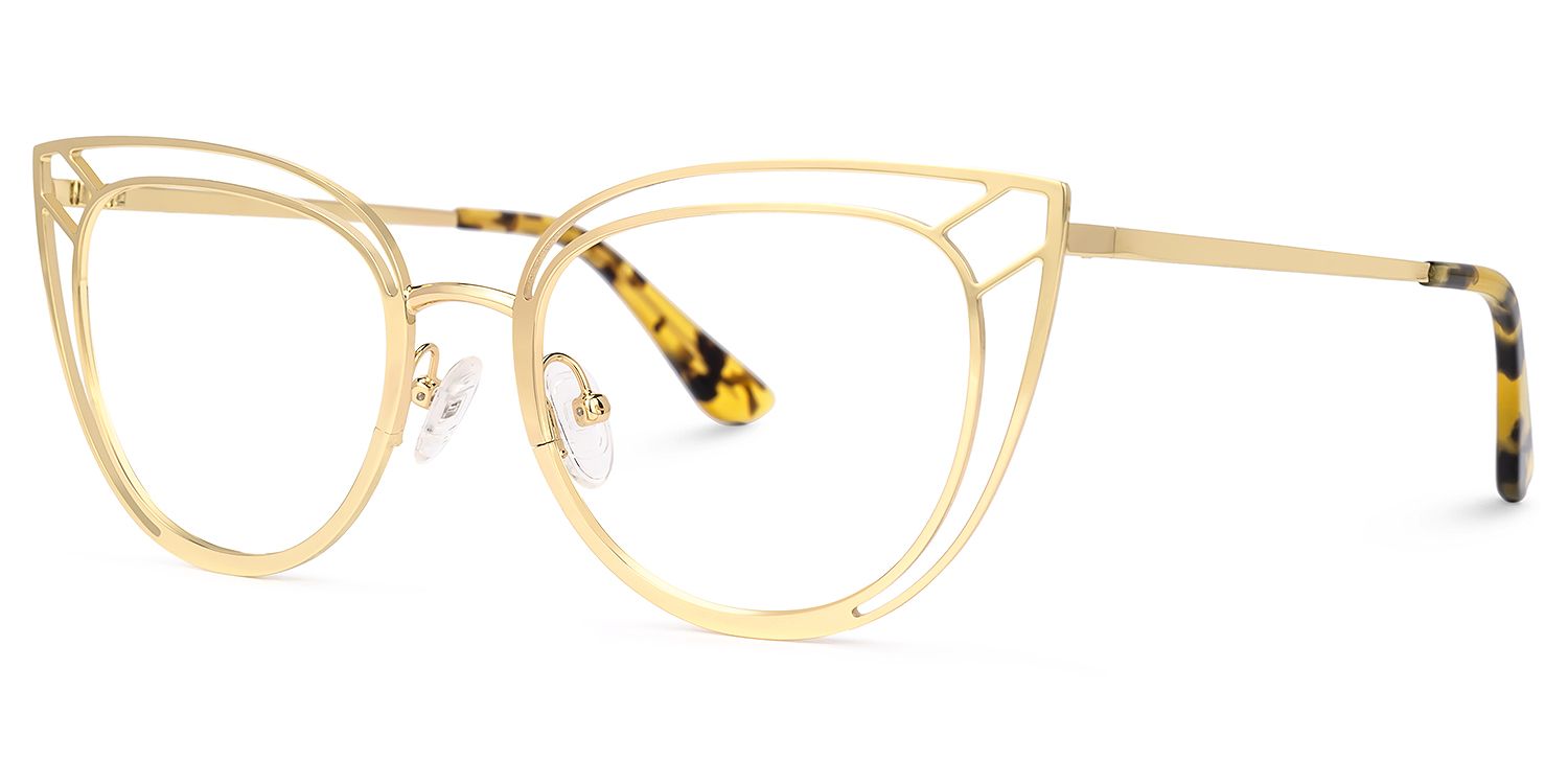 Adah - Cat Eye Gold Eyeglasses | Vooglam Front View