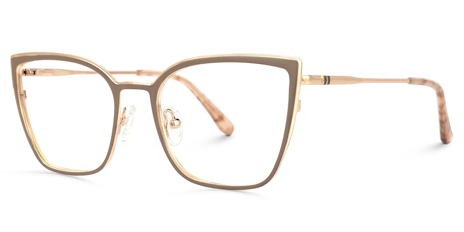Adeliza - Rectangle Brown Eyeglasses | Vooglam Front View