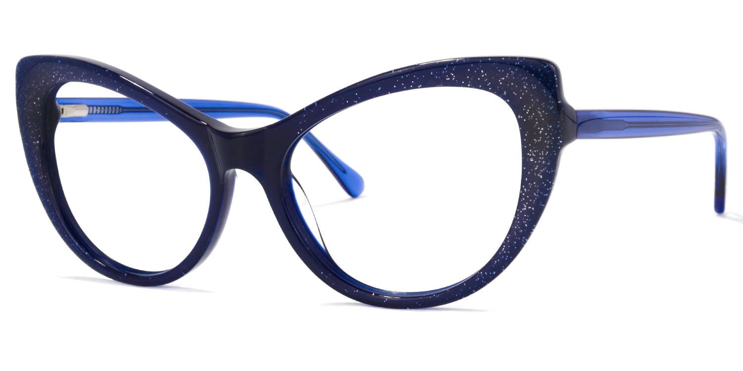 Cat Eye Dark/Blue Eyeglasses by Vooglam.com - Front View