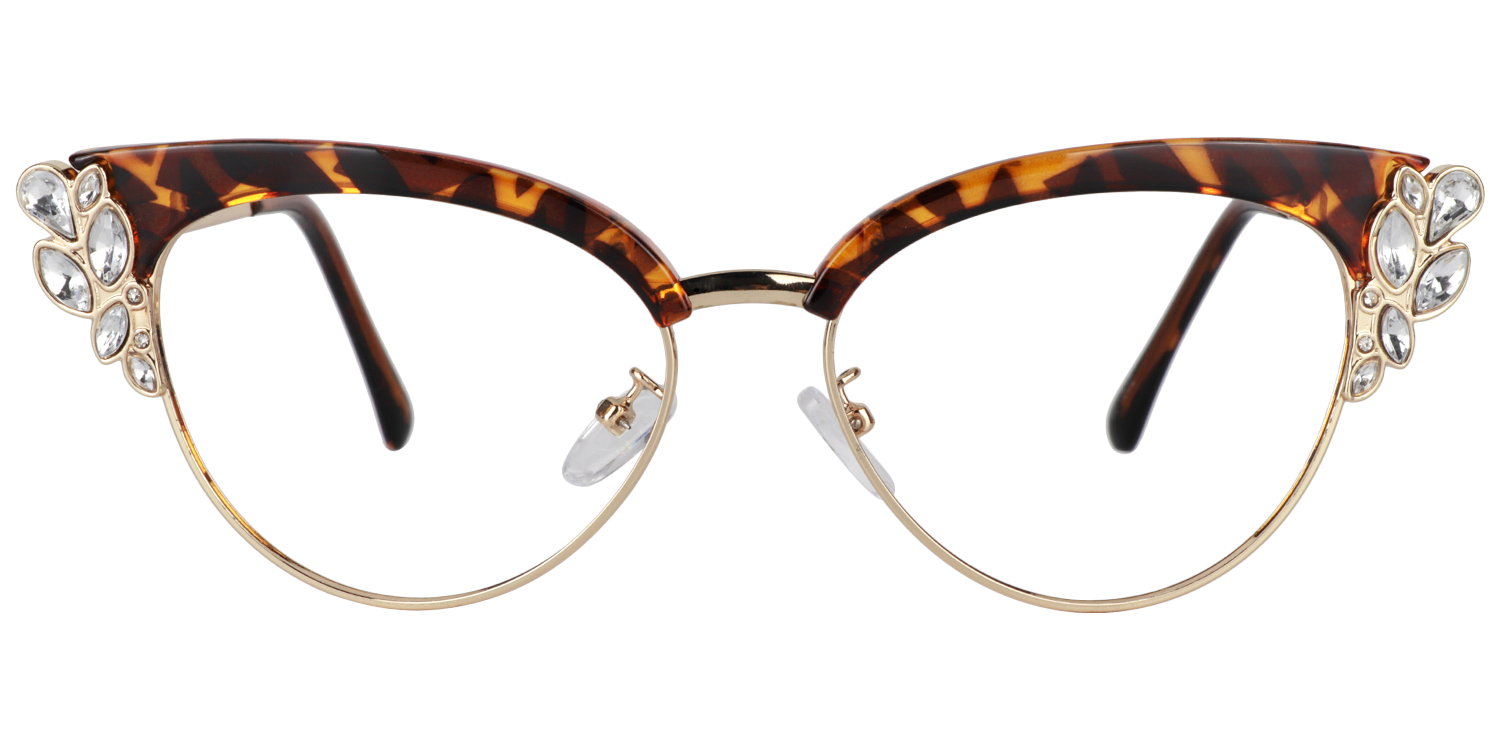 Stylish Tortoise Crystal Browline Glasses Angle View