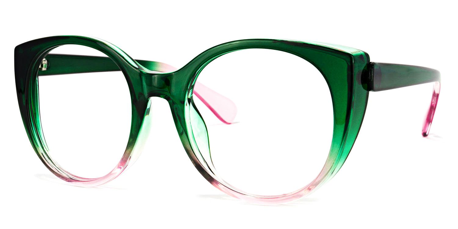 Round Dark/Green Eyeglasses by Vooglam.com - Front View