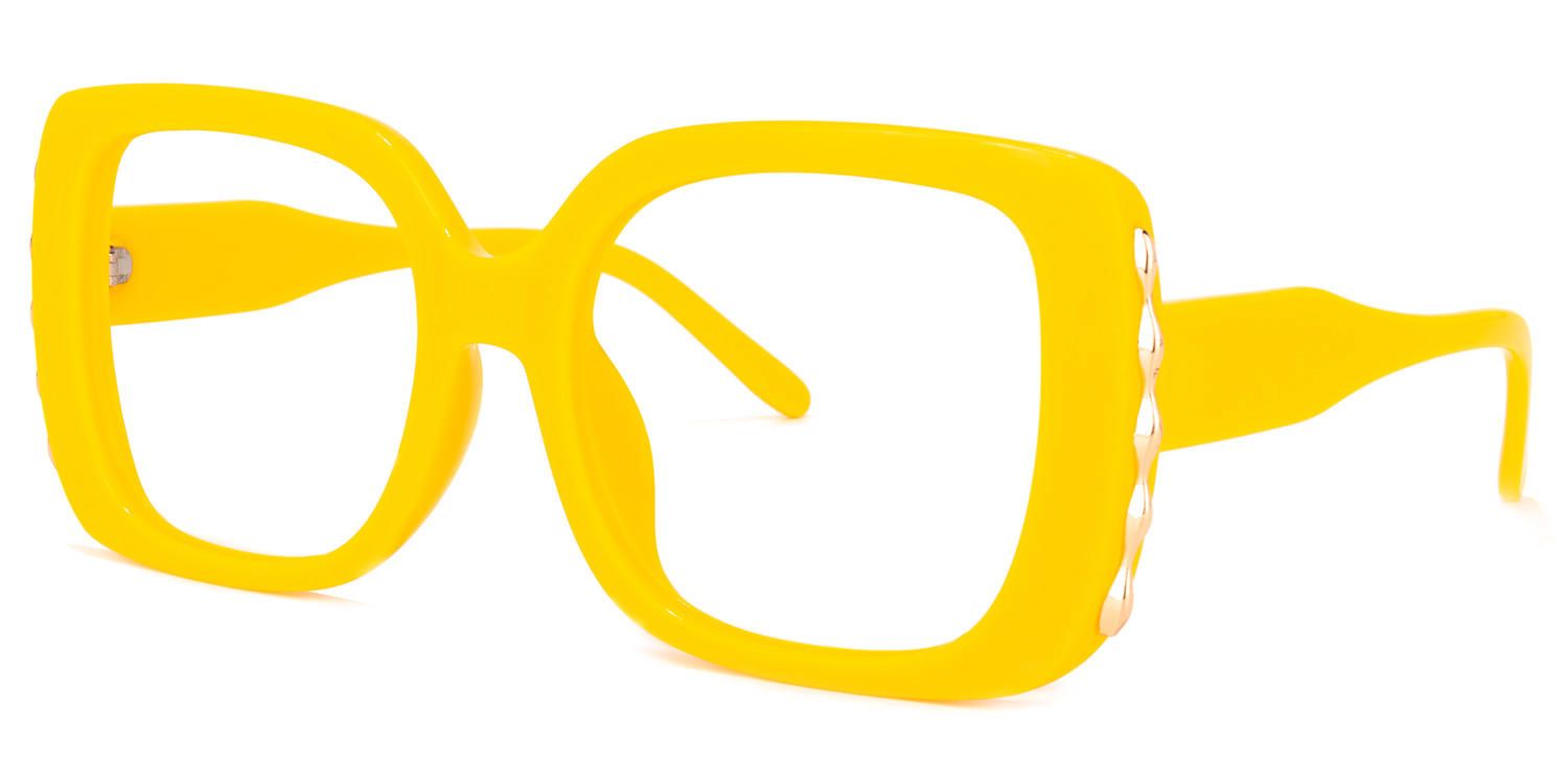 Square Yellow Eyeglasses | Vooglam.com Front View