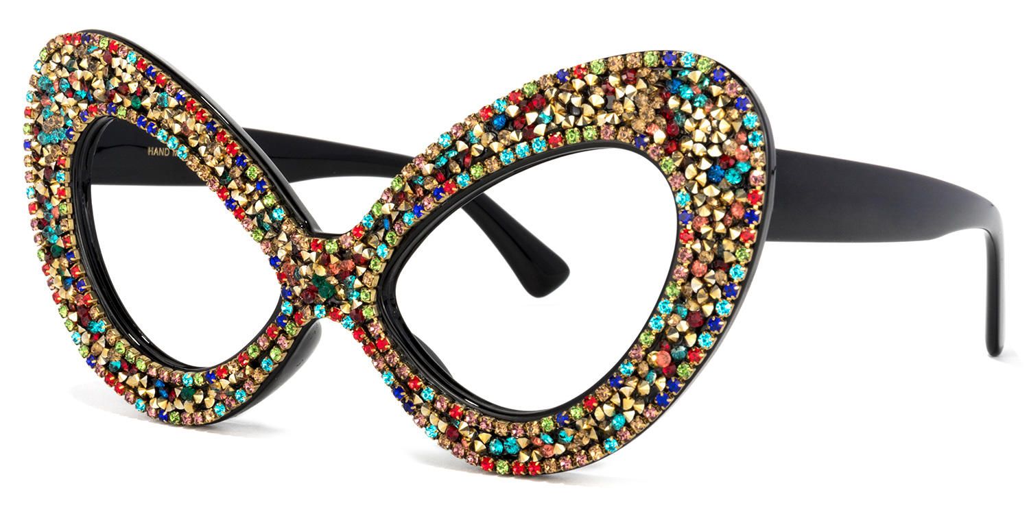 Staci - Cat Eye Multicolor Glitter Eyeglasses | Vooglam Front View