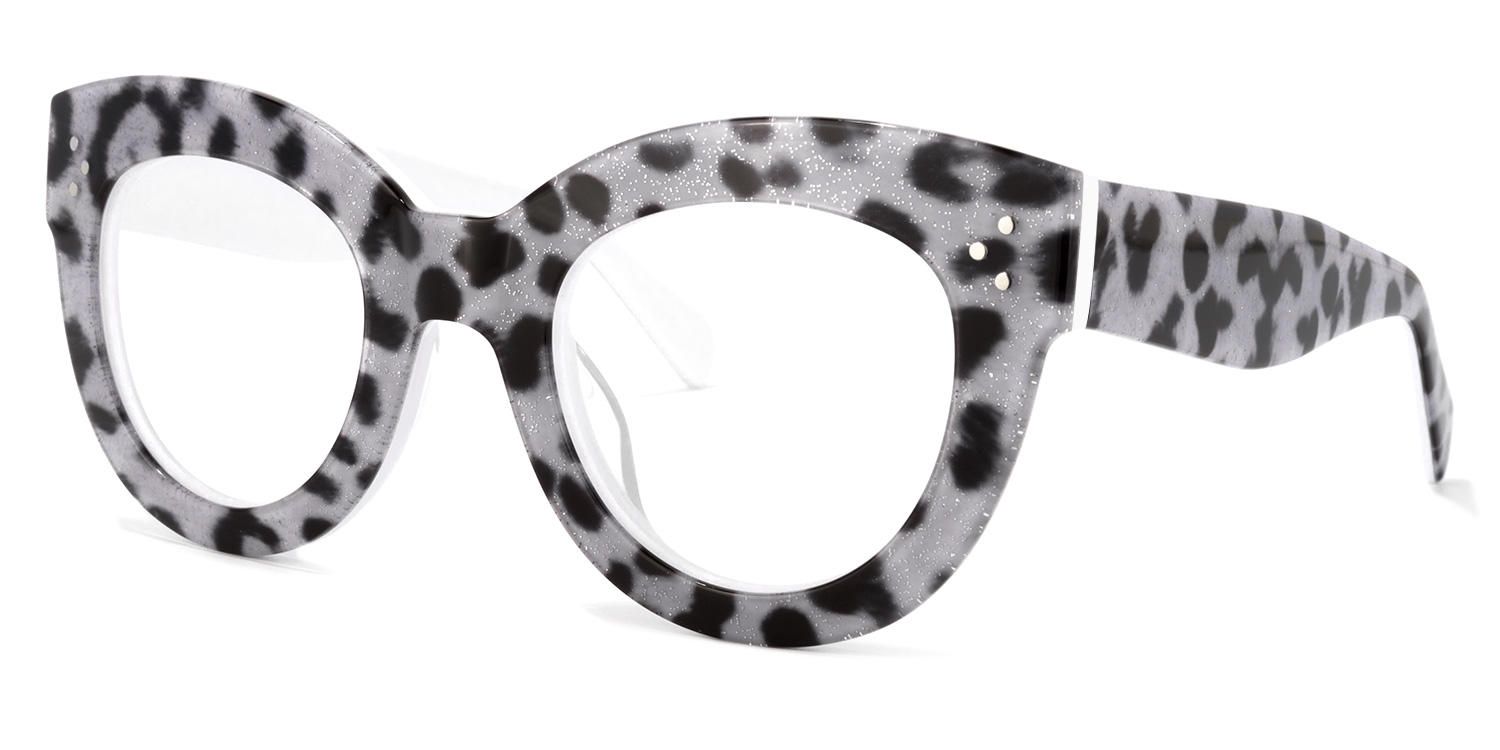 Oval Grey/Leopard Eyeglasses | Vooglam.com Front View