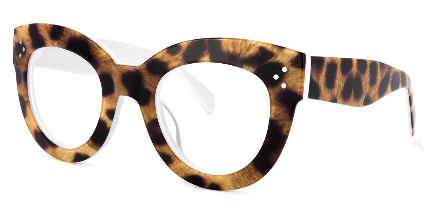 Oval Yellow/Leopard Eyeglasses | Vooglam.com Front View