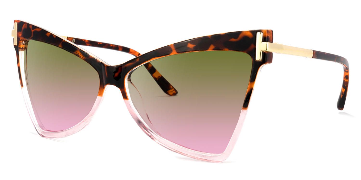 Geometric Tortoise/Pink Sunglasses | Vooglam.com Front View