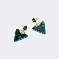 Dark Green Triangle Pierced Earrings - 2