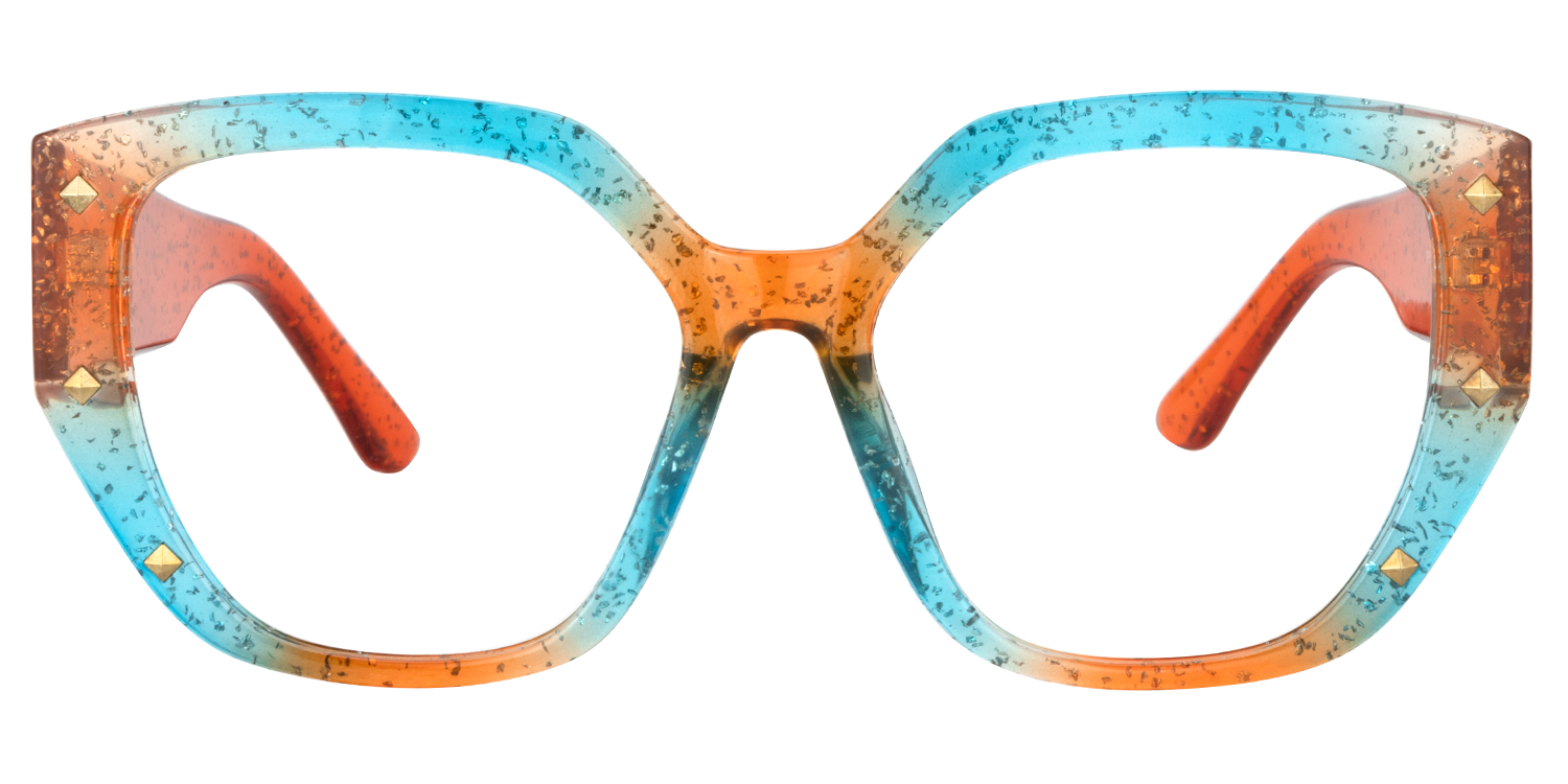 Geometric Orange/Blue Eyeglasses | Vooglam.com Angle View