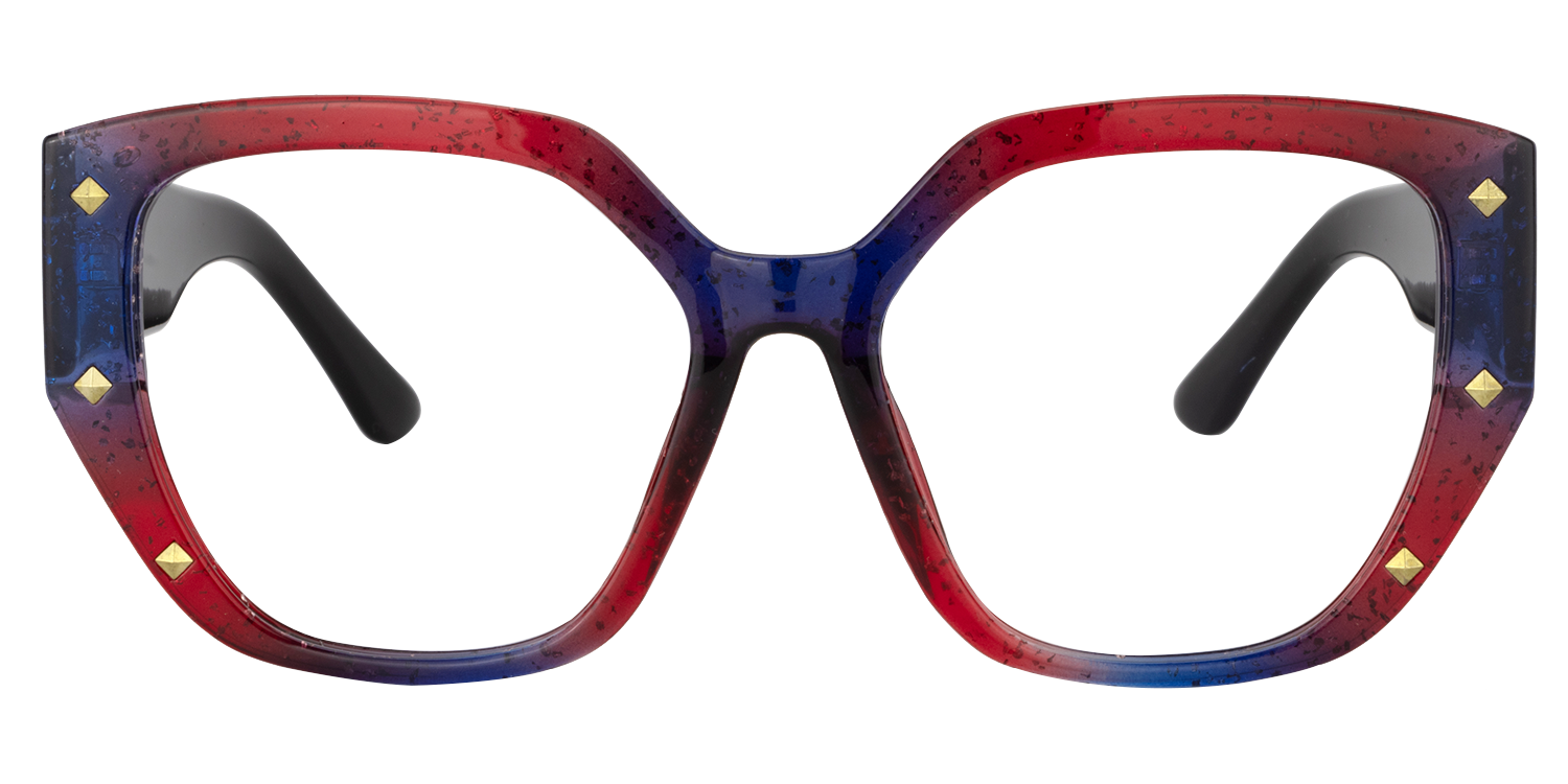 Geometric Blue/Red Eyeglasses | Vooglam.com Angle View