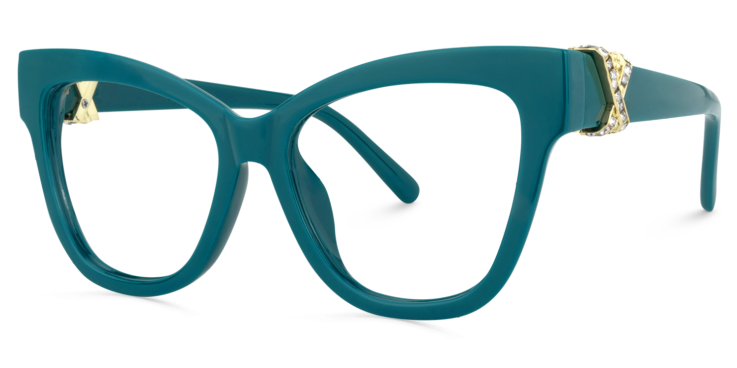 Cat Eye Peacock/Green Eyeglasses | Vooglam.com Front View