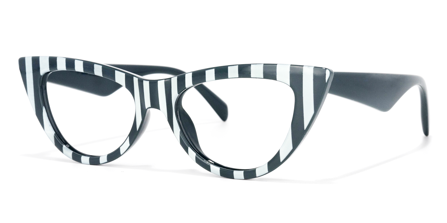 Cat Eye Grey/Stripe Eyeglasses by Vooglam.com - Front View