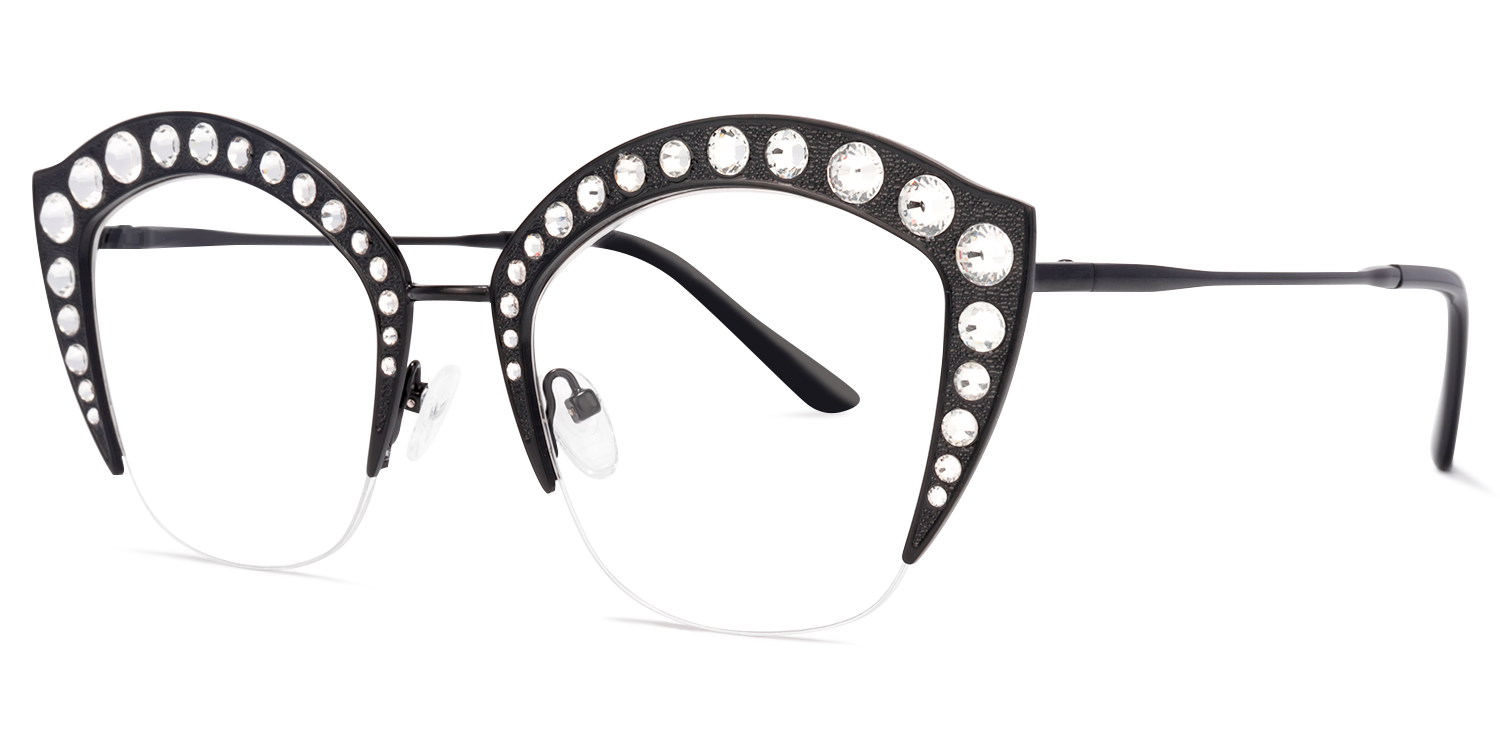 Lip-shaped Half-rim Black Eyeglasses by Vooglam.com - Front View