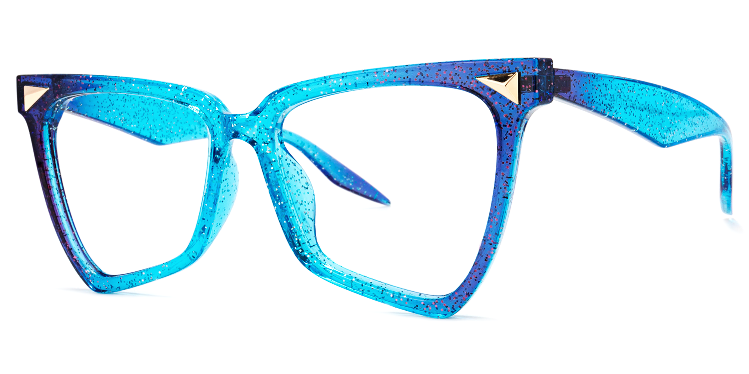 Mermaid – Glitter Blue Glam Glasses with Bold Style by Vooglam - Front View