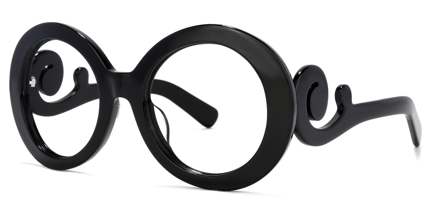 Round Black Eyeglasses by Vooglam.com - Front View