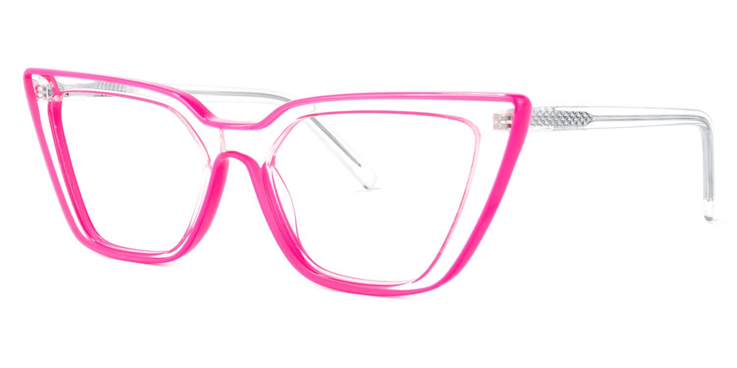 Lyuba - Trendy Neon Pink Glasses Geometrical Lines | Vooglam Front View