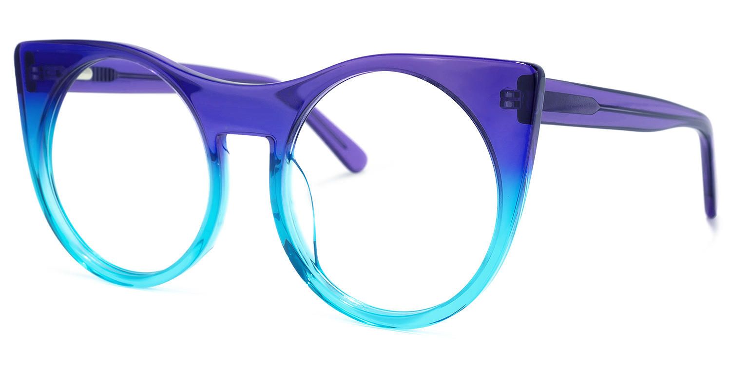 Round Blue Eyeglasses | Vooglam.com Front View
