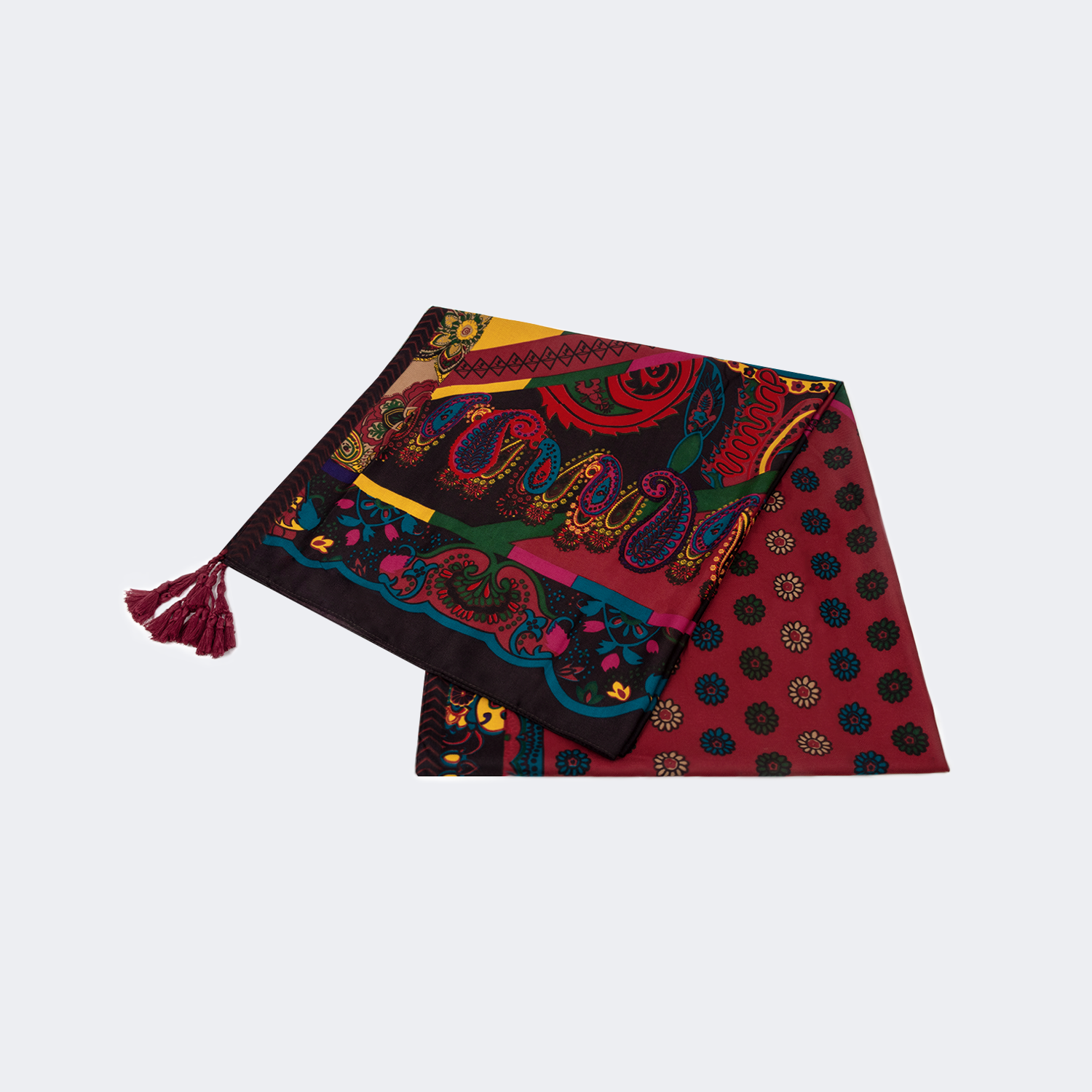 Elaborate Rectangle Tassel Scarf | Vooglam.com Side View
