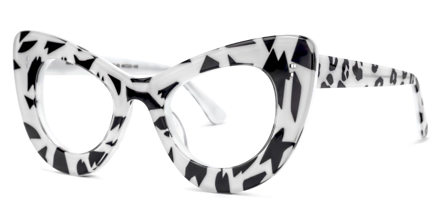 Cat Eye White/Black Eyeglasses | Vooglam.com Front View