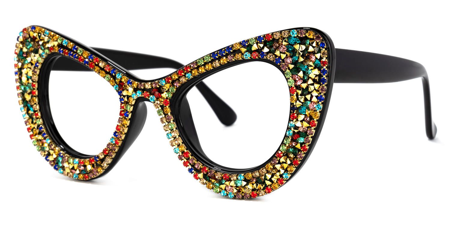 April - Cat Eye Multicolor Giltter Eyeglasses | Vooglam Front View
