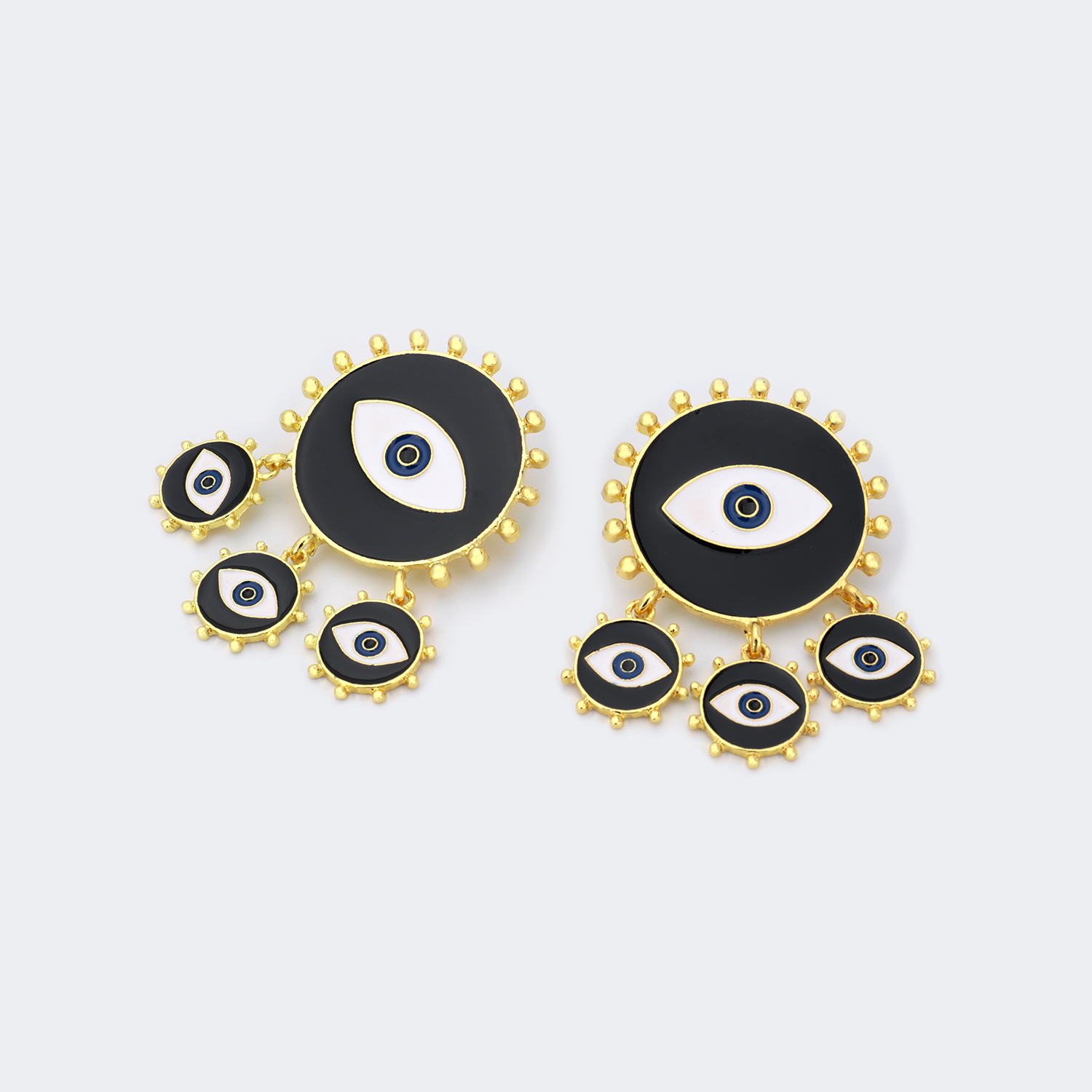 Evil Eye Black Pierced Earrings by Vooglam.com - Front View