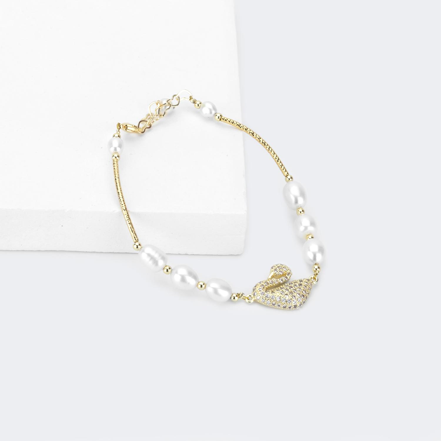 Handpicked Shiny Swan Bracelet by Vooglam.com - Angle View