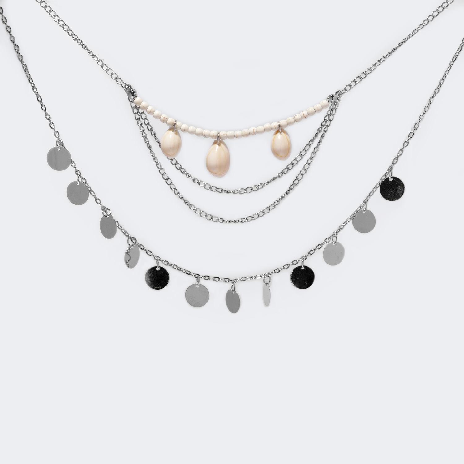 Punk Layered Coin Necklace Set | Vooglam.com Front View