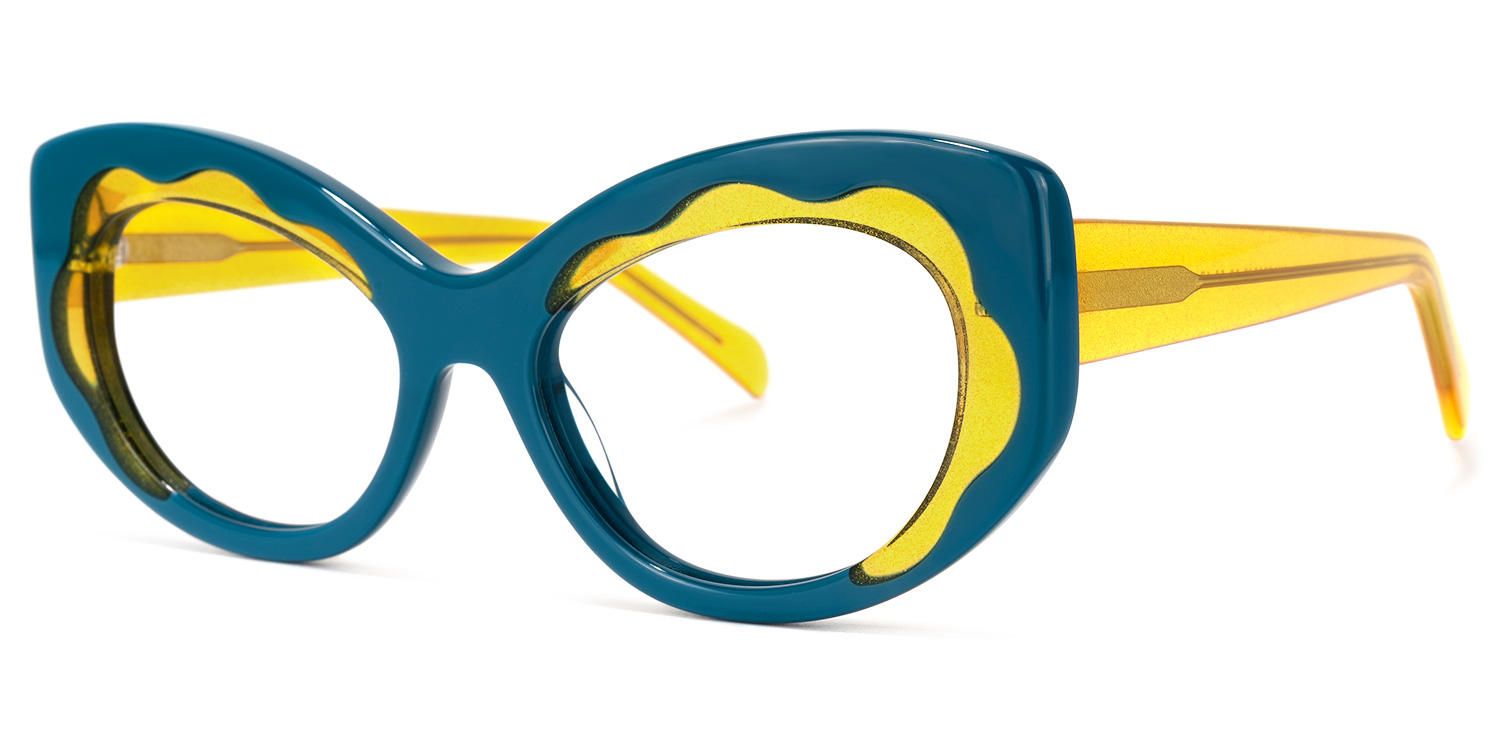 Cat Eye Peacock/Blue Eyeglasses | Vooglam.com Front View