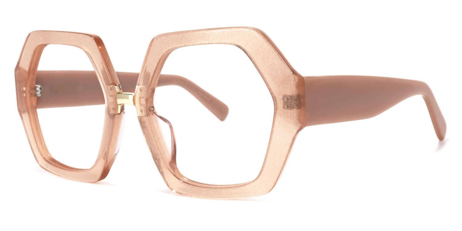 Geometric Champagne Eyeglasses | Vooglam.com Front View