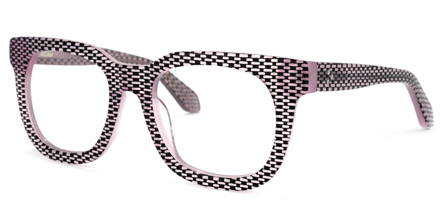 Square Black/Pink Eyeglasses by Vooglam.com - Front View