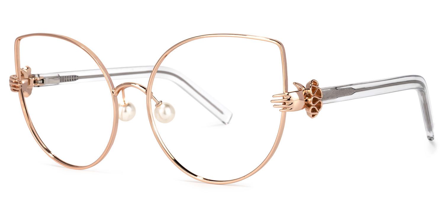 Clover - Cat Eye Rose Gold Eyeglasses by Vooglam - Front View